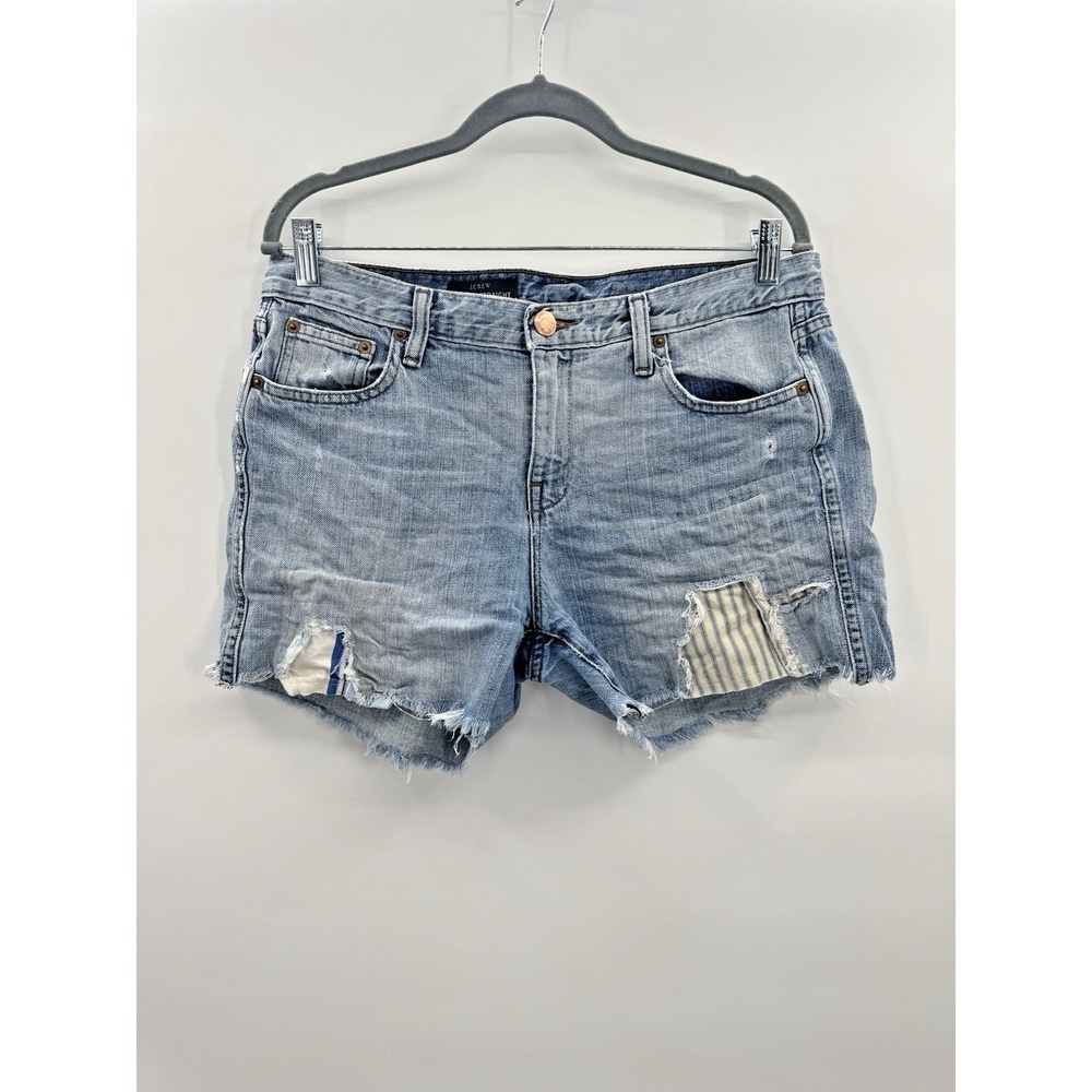 J Crew Vintage Straight 29 Women Cutoff Denim Jean Shorts Patchwork Distressed